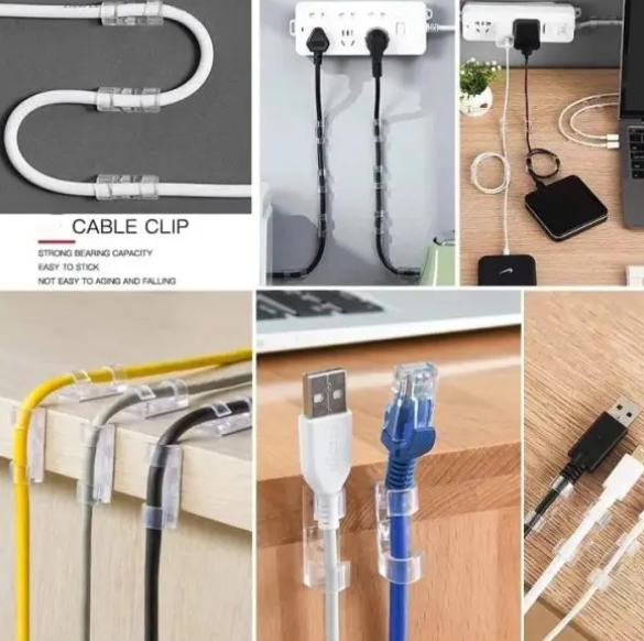 40Pcs Transparent Self-Adhesive Cable Clips & Wire Organizer – Strong Sticky Desktop Cable Holder for USB, Charging, Data, LAN & Earphone Wires (2 Packet)